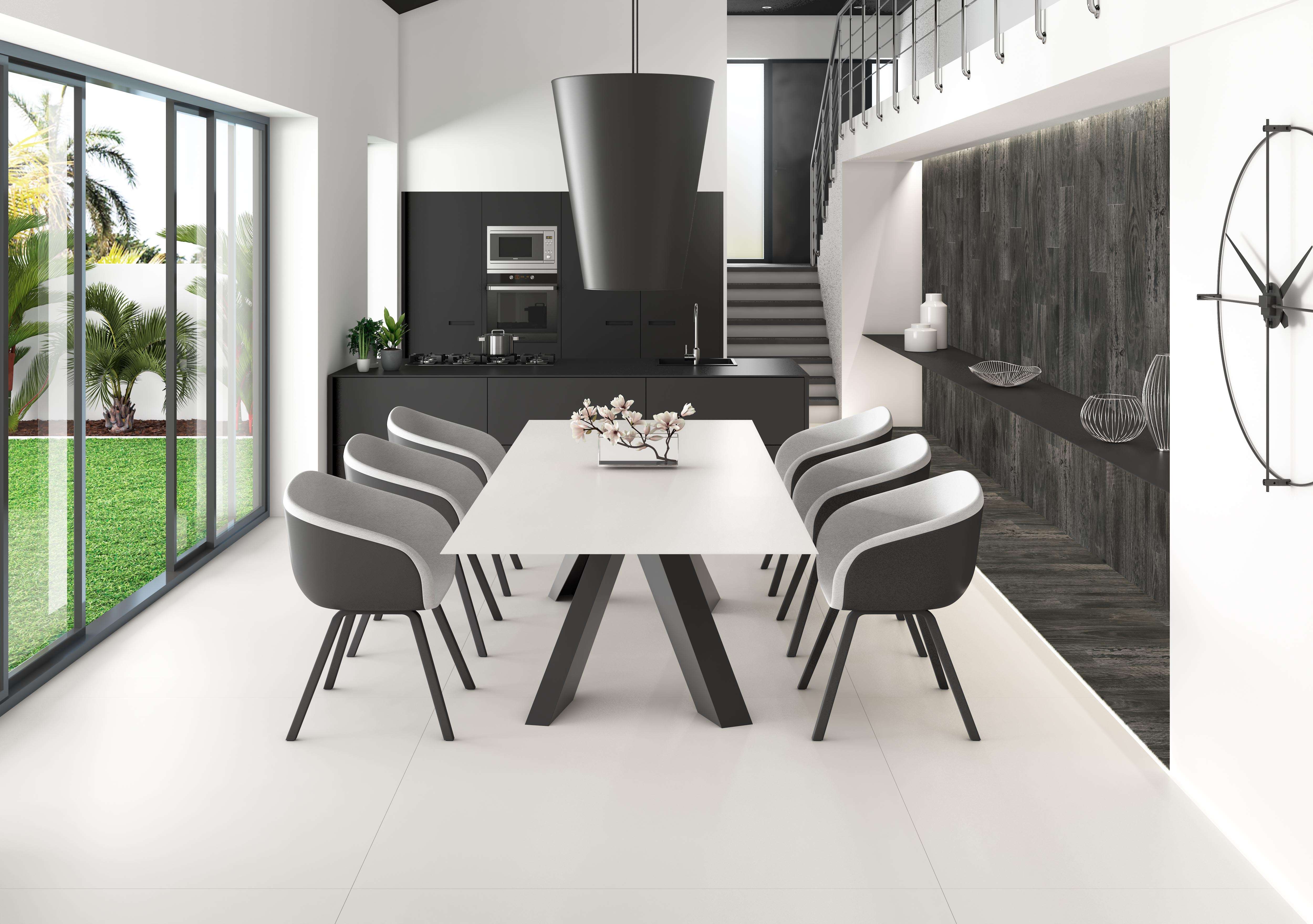 Ceralsio Ceramic White flooring and black ceramic work surface