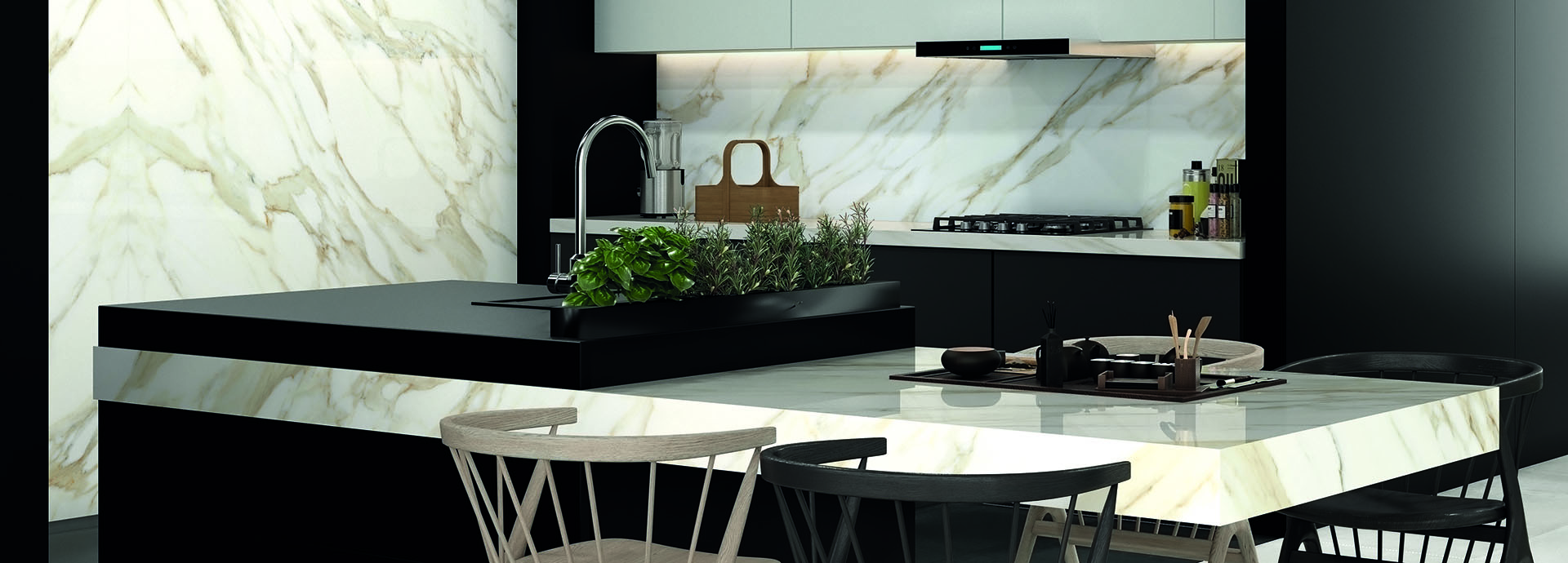 Ceralsio Calacatta Extreme Wall cladding and kitchen Counter top