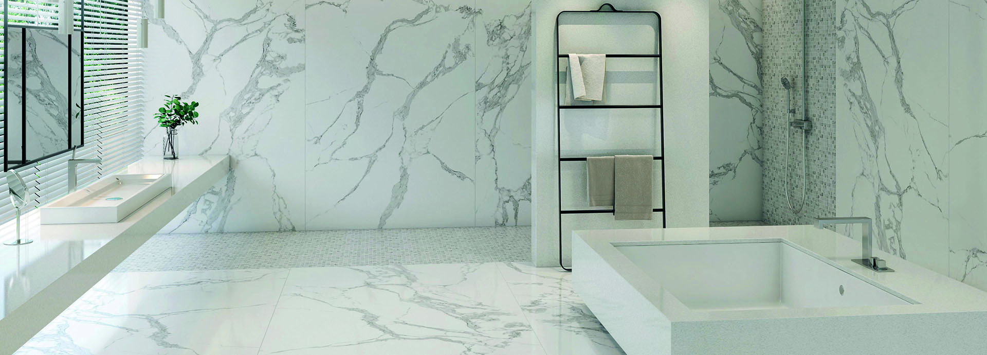 Ceramic Statuario Bathroom floor and wall cladding