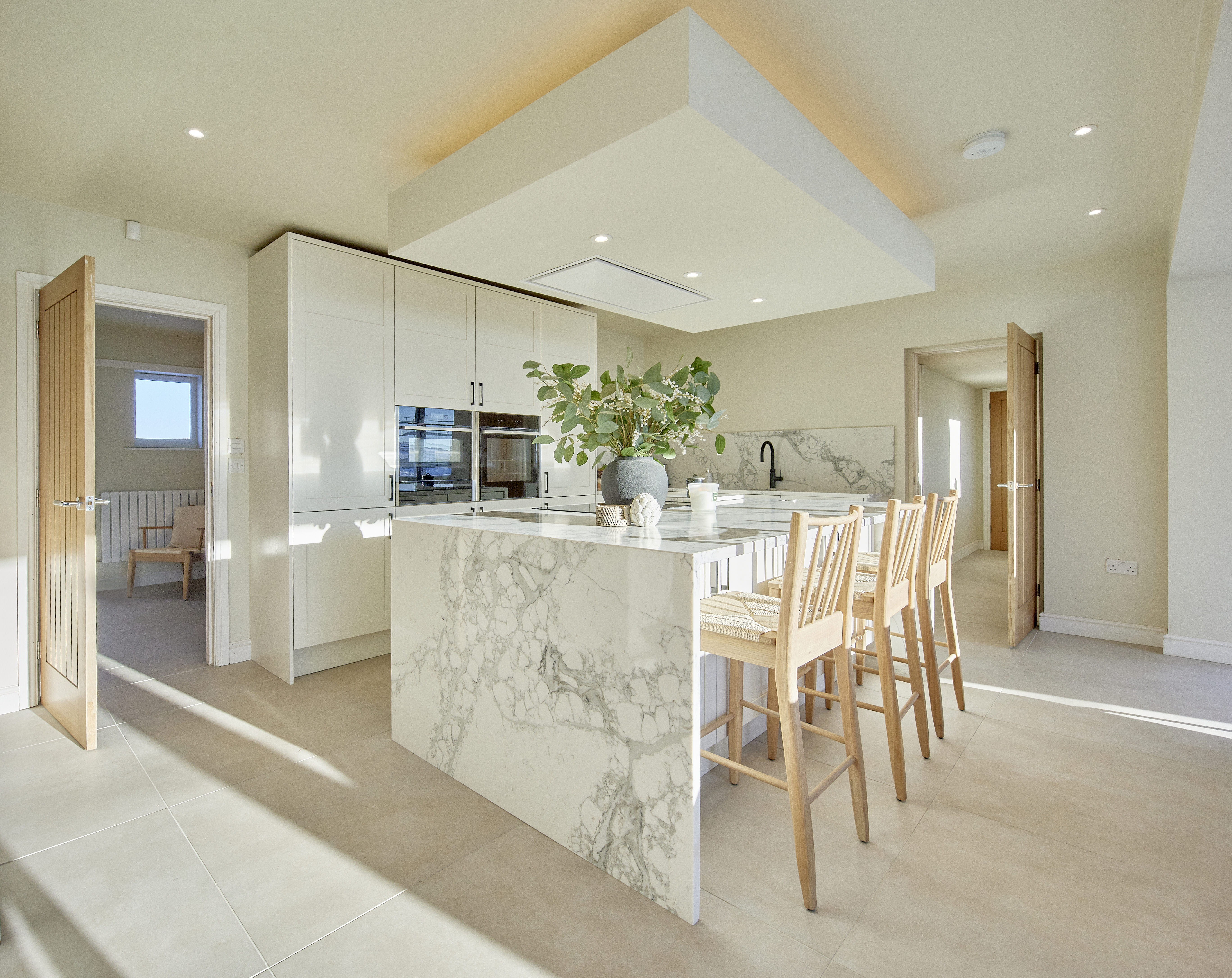 CRL Quartz Milano white worktops with striking grey veins