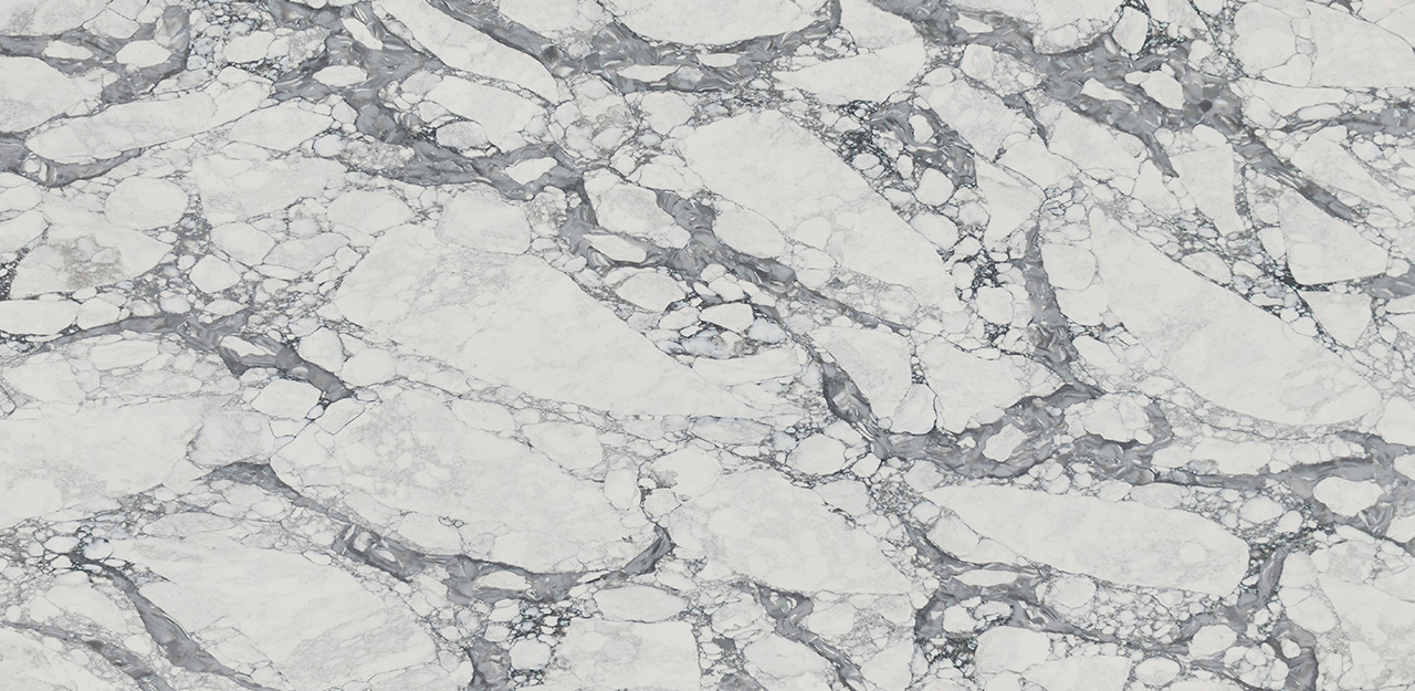 CRL Quartz Arabescato Vagli white surface with dramatic grey veining