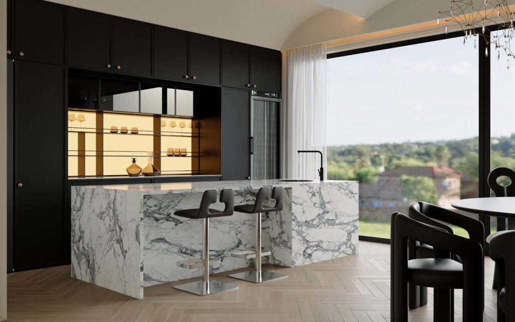 CRL Quartz Arabescato Vagli kitchen island