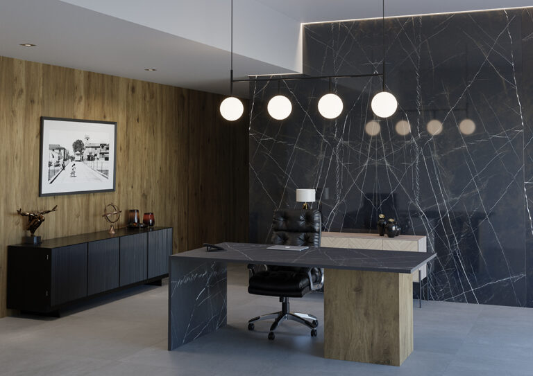 Ceralsio Marquina office desk and wall cladding