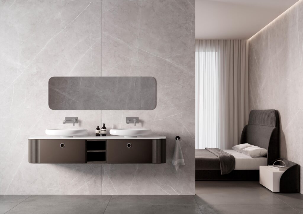 Bathroom wall cladding with Armani Gris