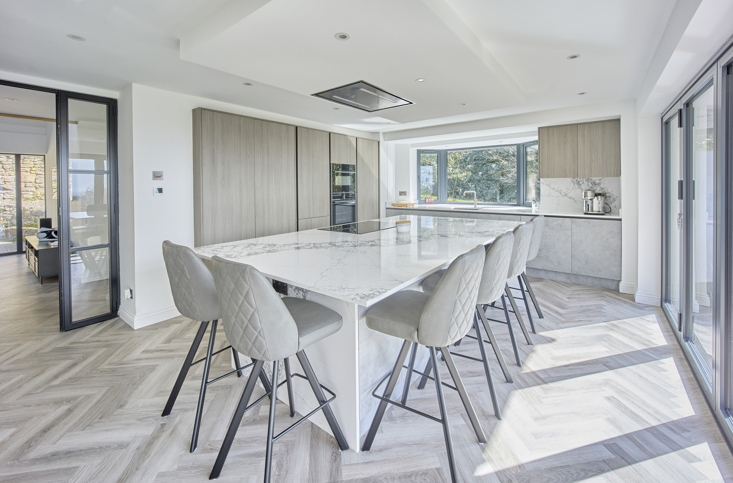 A kitchen Island with Pantheon Grey