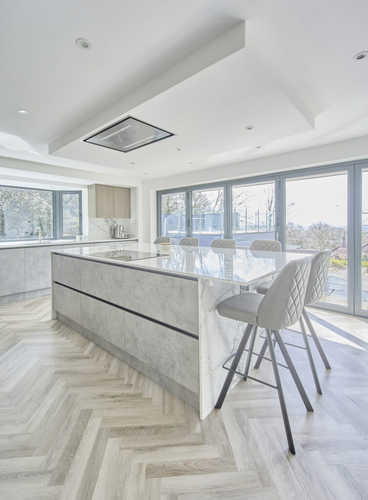 A kitchen Island with Pantheon Grey