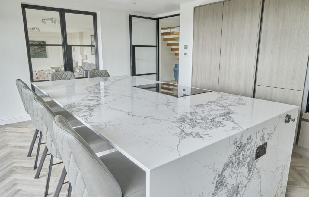 A kitchen Island with Pantheon Grey