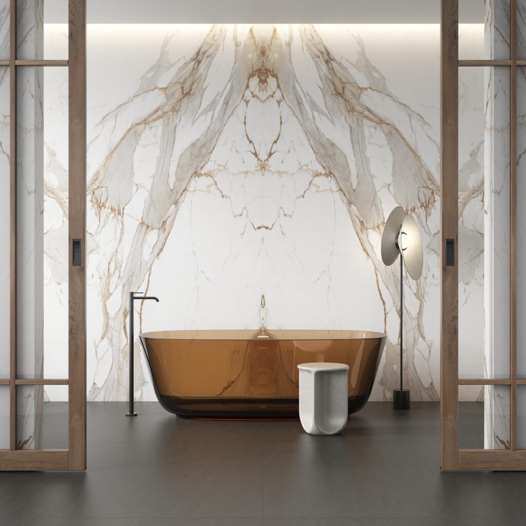 Bathroom cladding with Macchia Vecchia