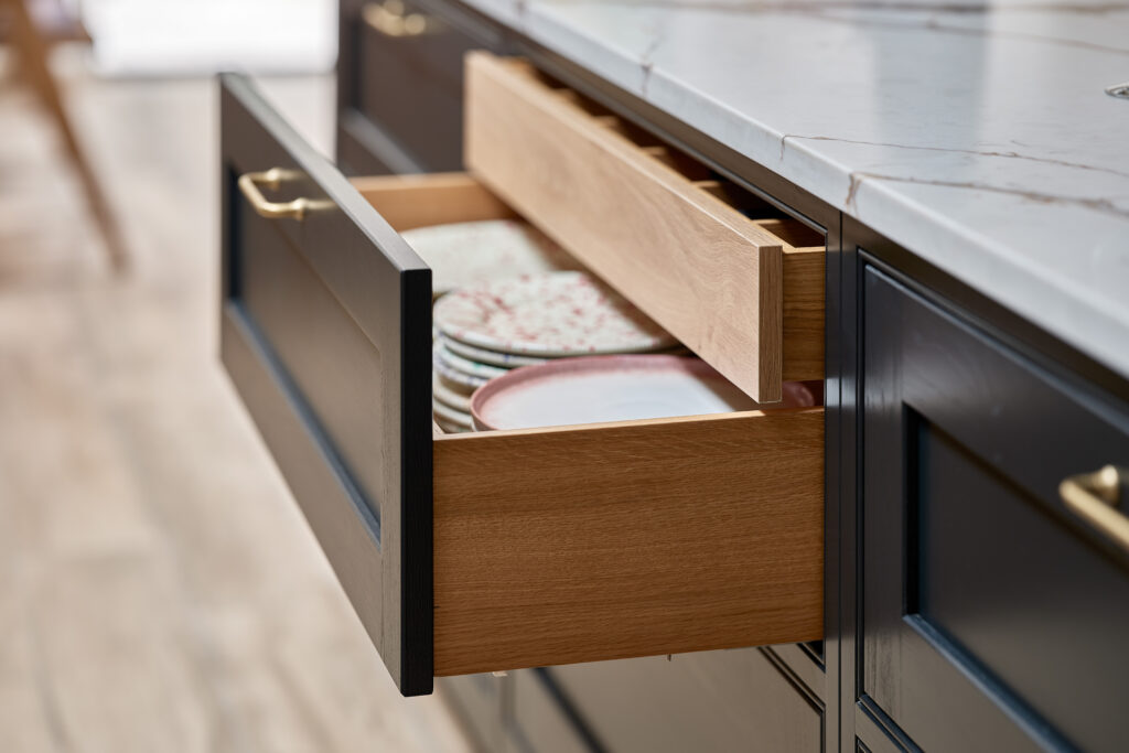 A tidy kitchen drawer with Quartz Palermo surface for a family kitchen