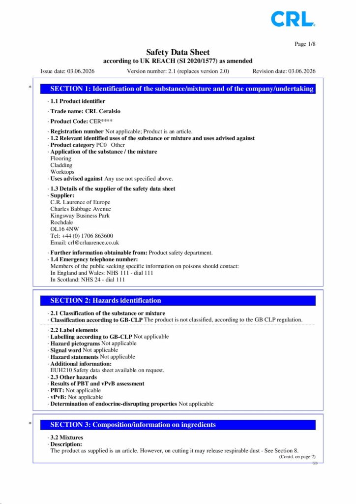 CRL Ceralsio Safety Data Sheet